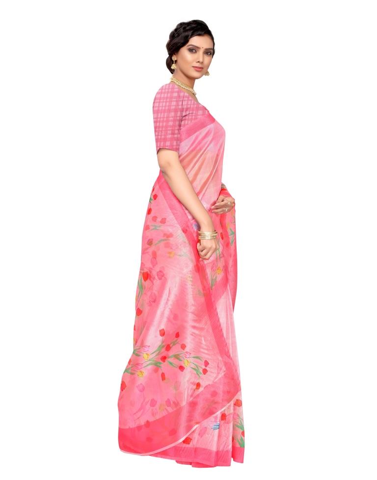 Pink Coloured Organza Digital Printed Casual saree | Leemboodi