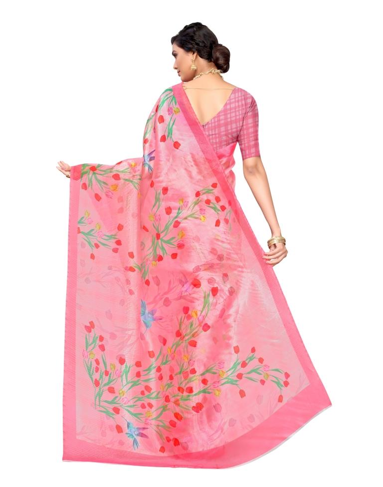 Pink Coloured Organza Digital Printed Casual saree | Leemboodi