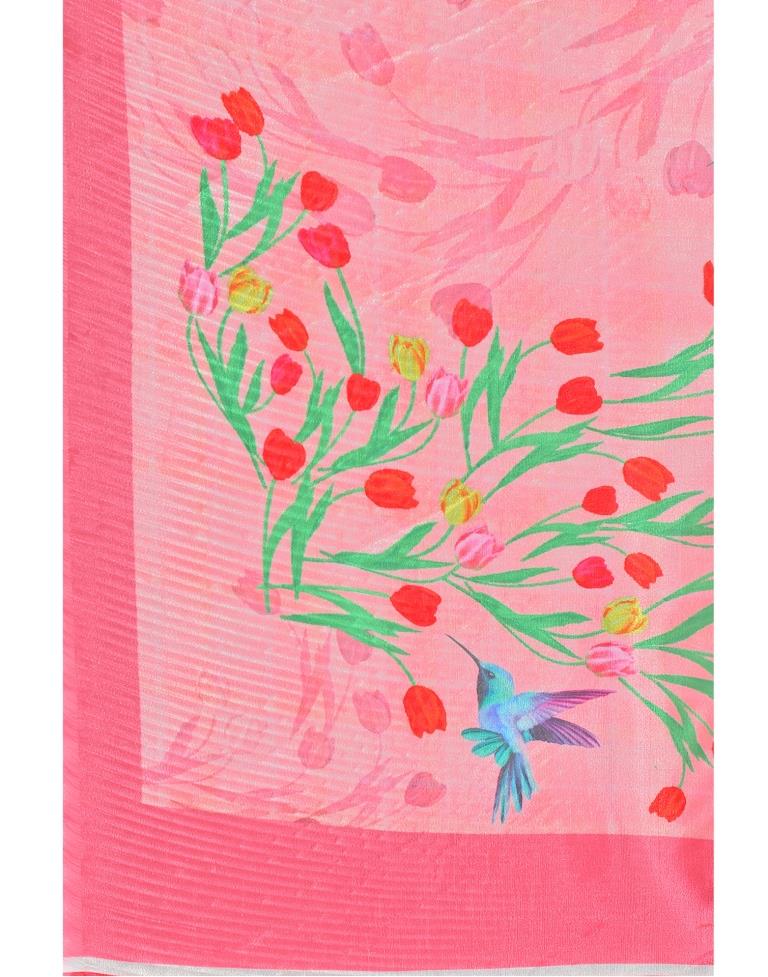 Pink Coloured Organza Digital Printed Casual saree | Leemboodi