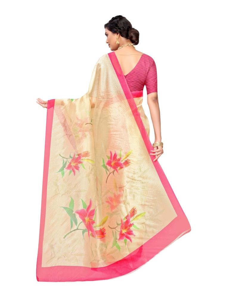 Mellow Yellow Coloured Organza Digital Printed Casual saree | Leemboodi