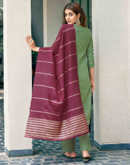 Pista Green Sequence Cotton Straight Kurta With Pant And Dupatta