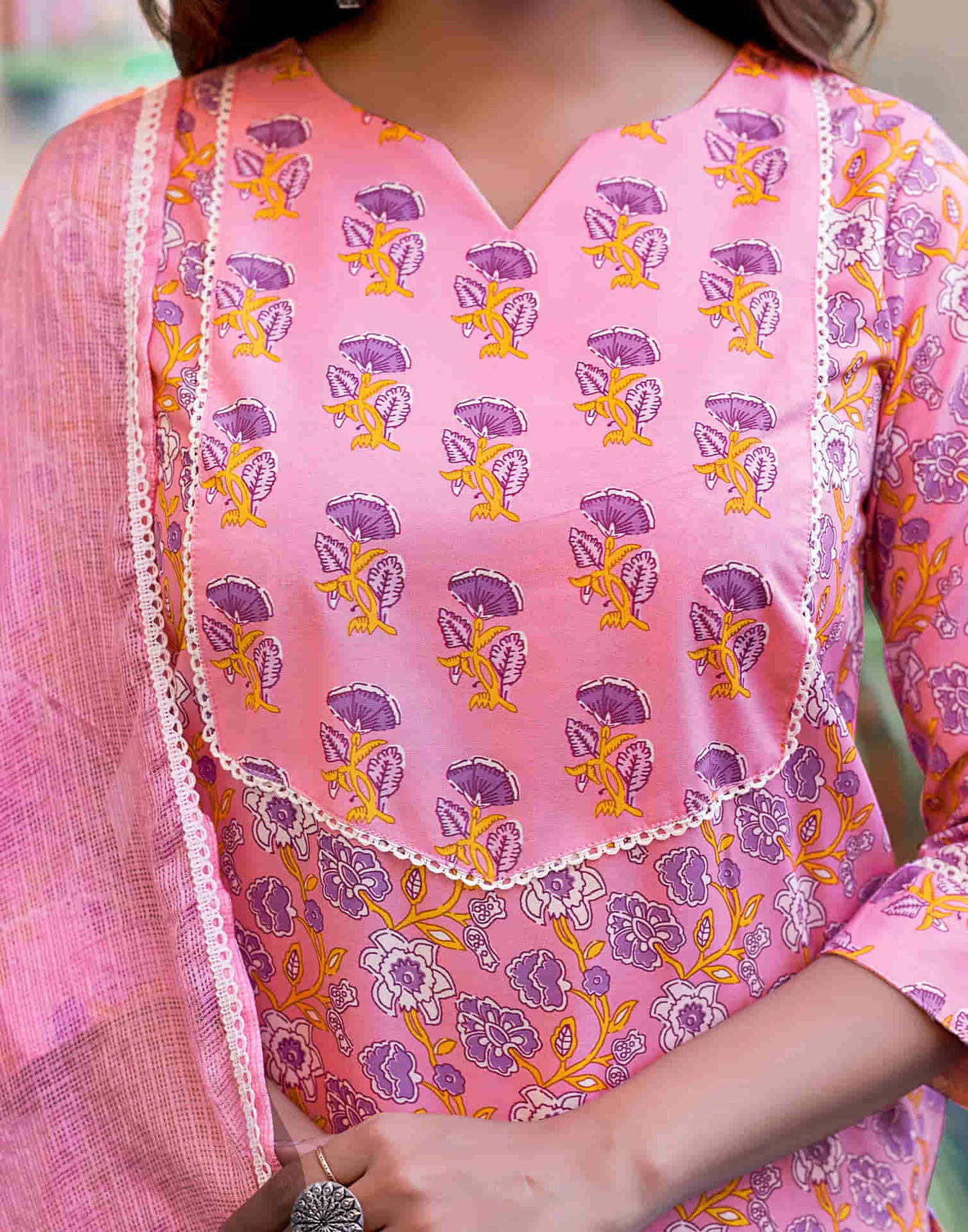 Pink Printed Rayon Straight Kurta With Pant And Dupatta