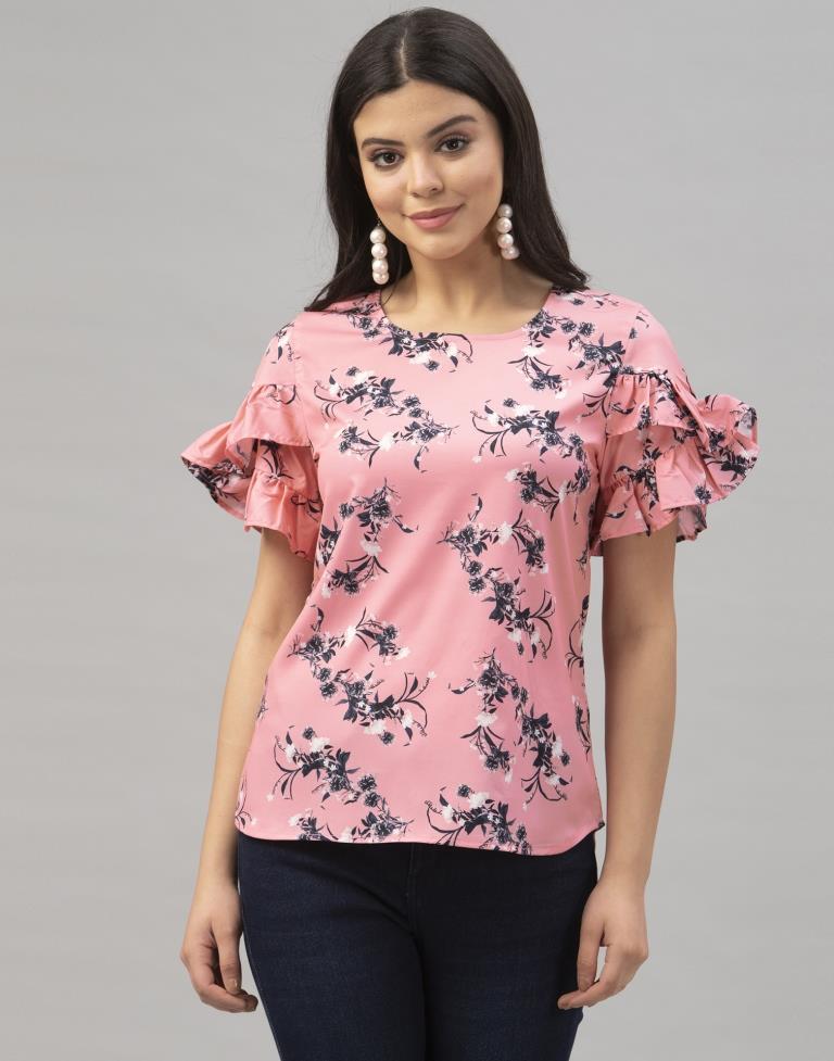 Pink Coloured Crepe Digital Printed Top | Sudathi