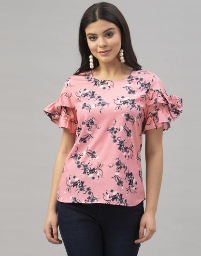Pink Coloured Crepe Digital Printed Top | Sudathi