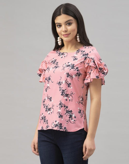 Pink Coloured Crepe Digital Printed Top | Sudathi
