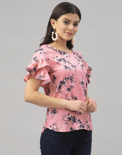 Pink Coloured Crepe Digital Printed Top | Sudathi