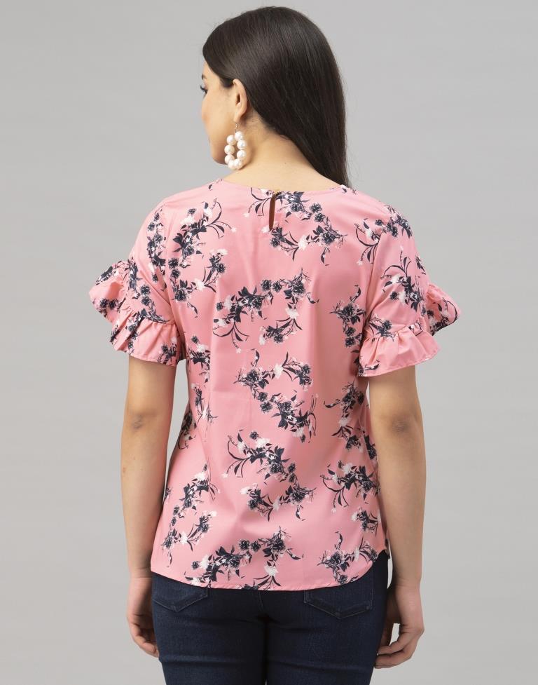 Pink Coloured Crepe Digital Printed Top | Sudathi