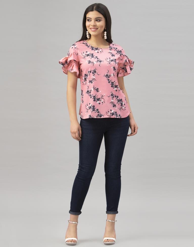 Pink Coloured Crepe Digital Printed Top | Sudathi