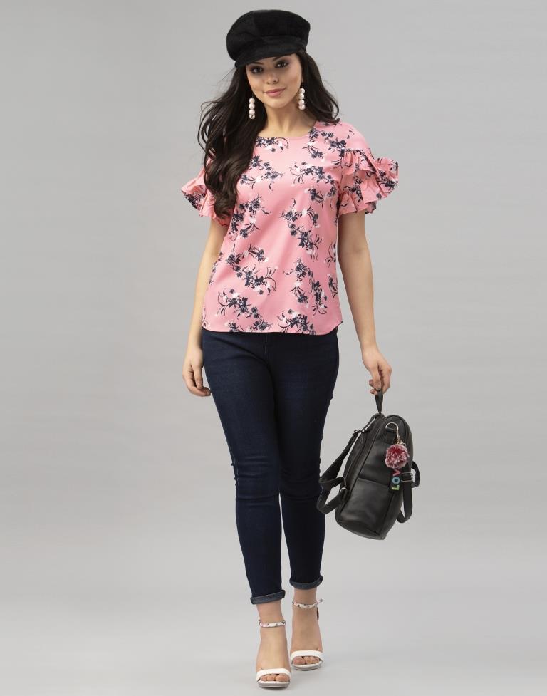 Pink Coloured Crepe Digital Printed Top | Sudathi