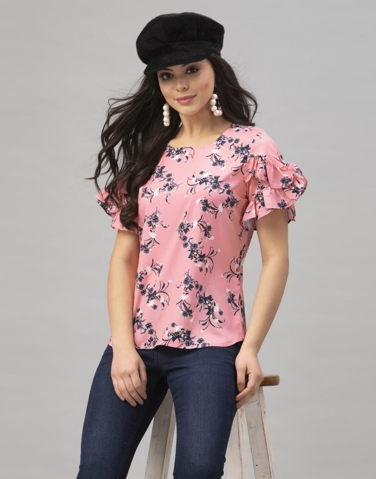 Pink Coloured Crepe Digital Printed Top | Sudathi