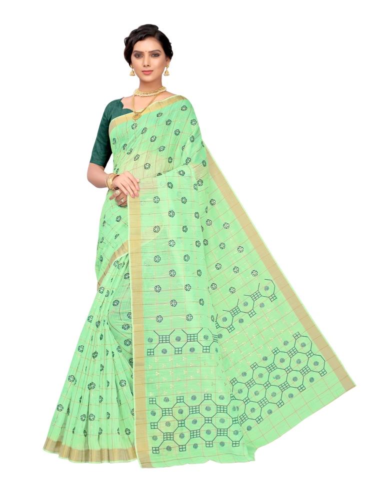 Mint Green Coloured Cotton Blend Foil Printed Casual saree | Leemboodi