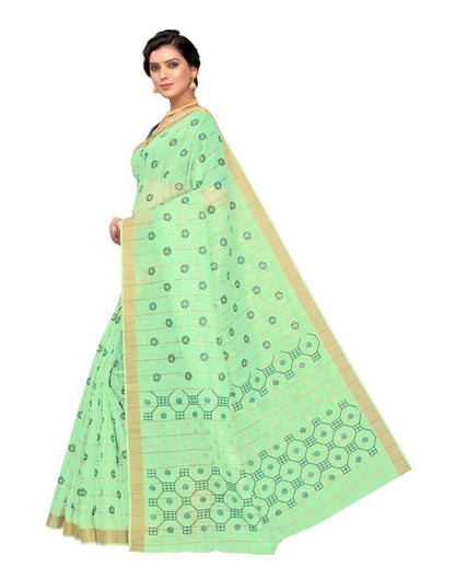 Mint Green Coloured Cotton Blend Foil Printed Casual saree | Leemboodi