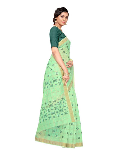 Mint Green Coloured Cotton Blend Foil Printed Casual saree | Leemboodi