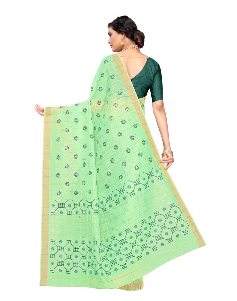 Mint Green Coloured Cotton Blend Foil Printed Casual saree | Leemboodi