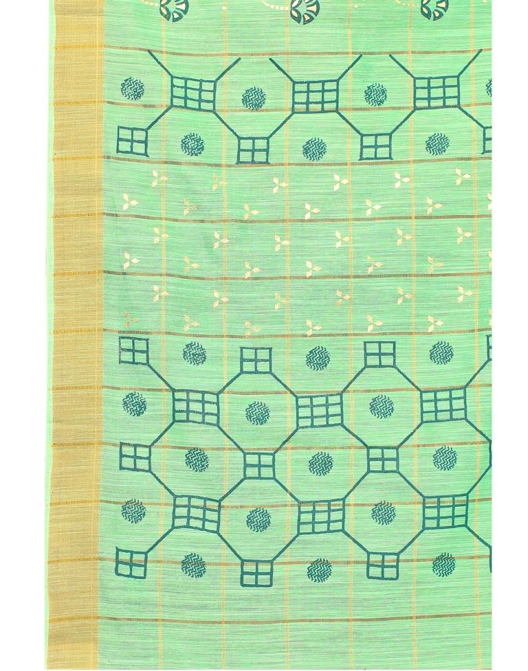 Mint Green Coloured Cotton Blend Foil Printed Casual saree | Leemboodi