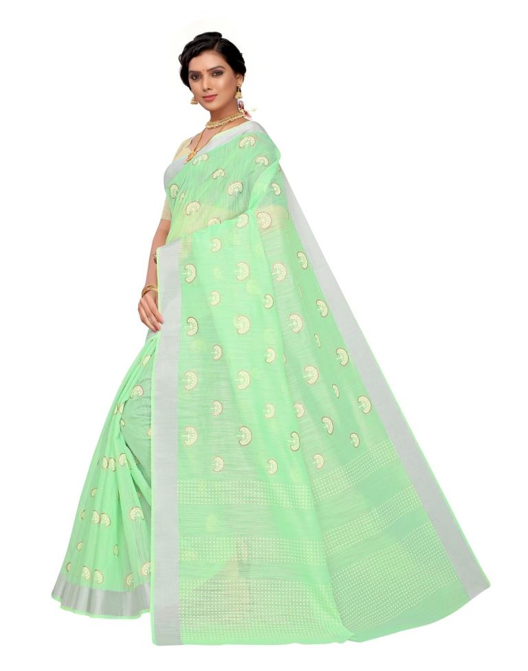 Mint Green Coloured Cotton Blend Foil Printed Casual saree | Leemboodi