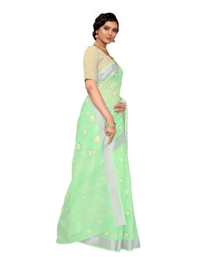 Mint Green Coloured Cotton Blend Foil Printed Casual saree | Leemboodi
