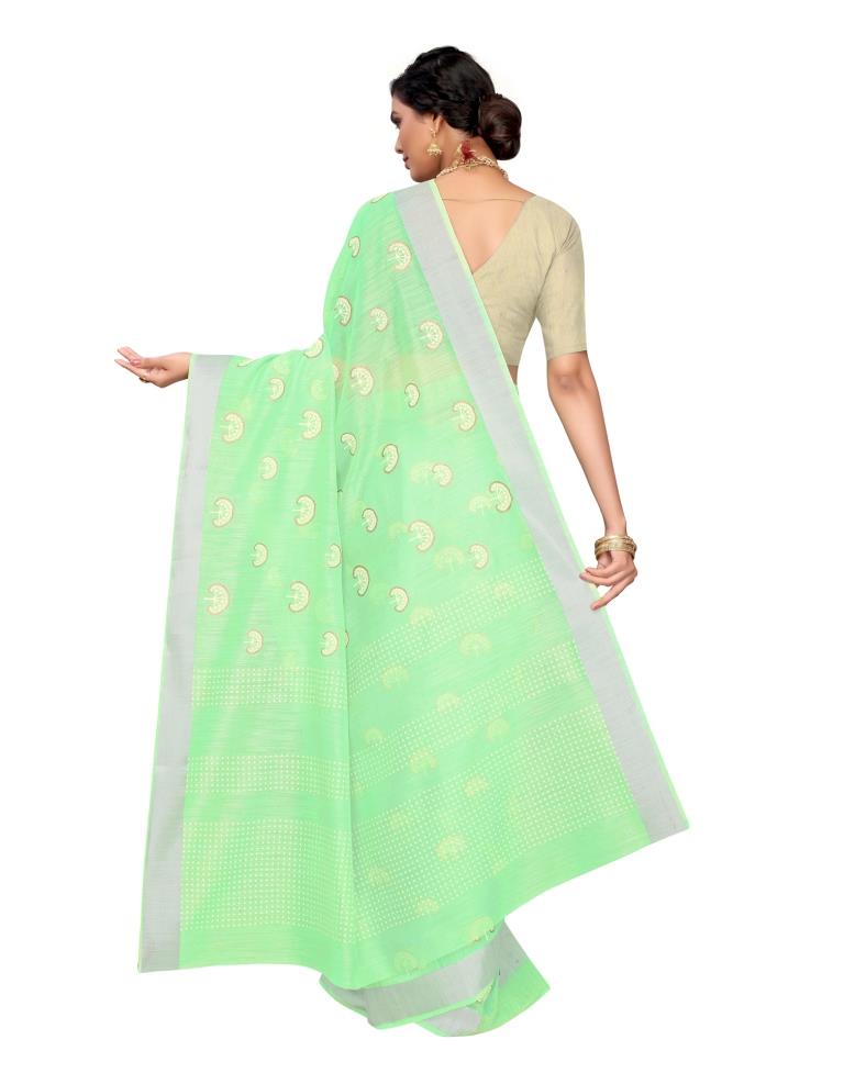 Mint Green Coloured Cotton Blend Foil Printed Casual saree | Leemboodi