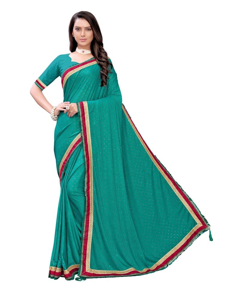 Teal Green Printed Lycra Saree