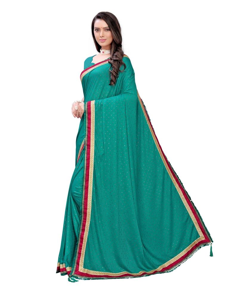 Teal Green Printed Lycra Saree