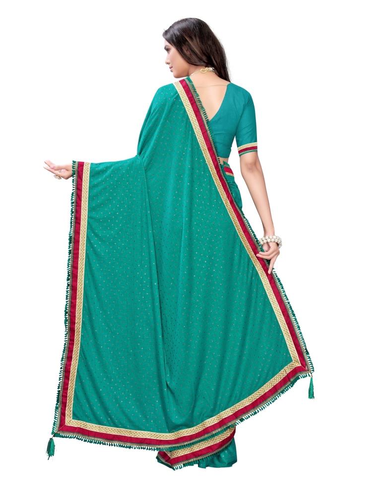 Teal Green Printed Lycra Saree