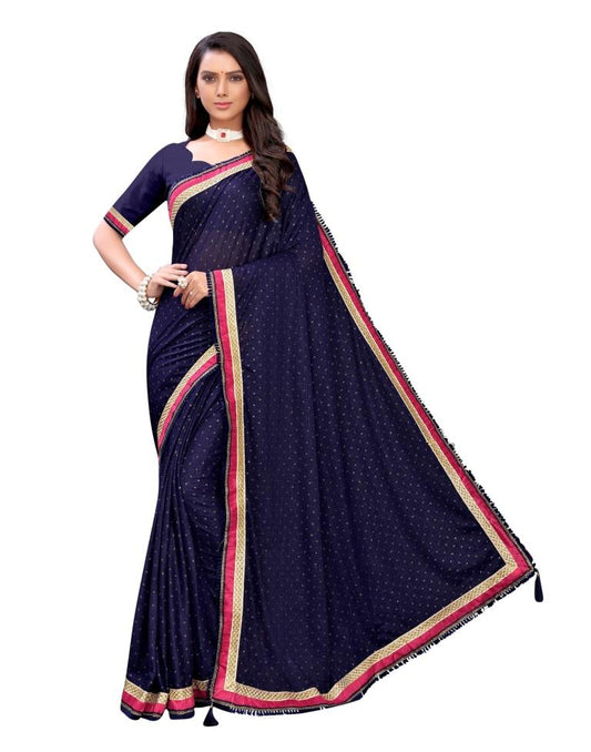 Navy Blue Printed Lycra Saree