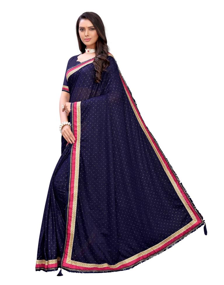 Navy Blue Printed Lycra Saree