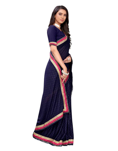 Navy Blue Printed Lycra Saree