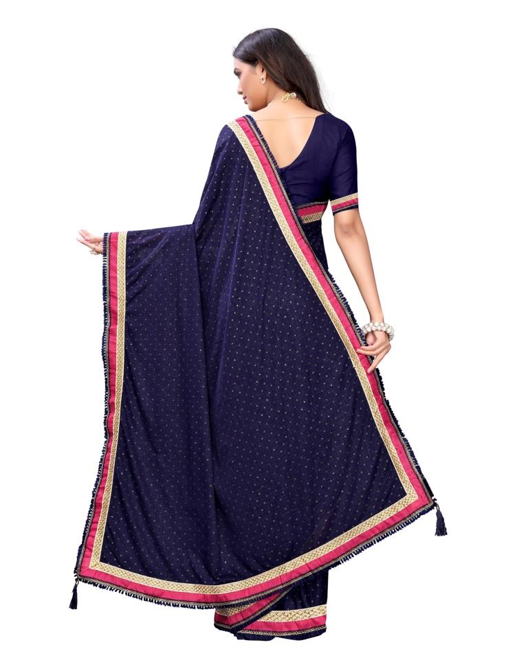 Navy Blue Printed Lycra Saree