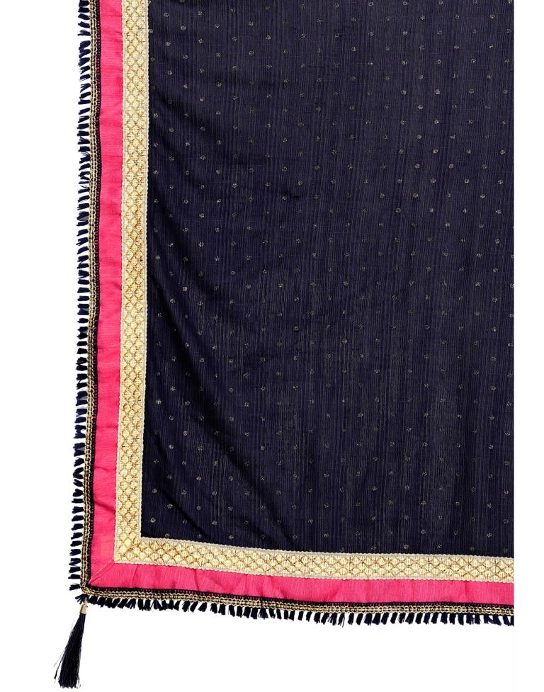 Navy Blue Printed Lycra Saree