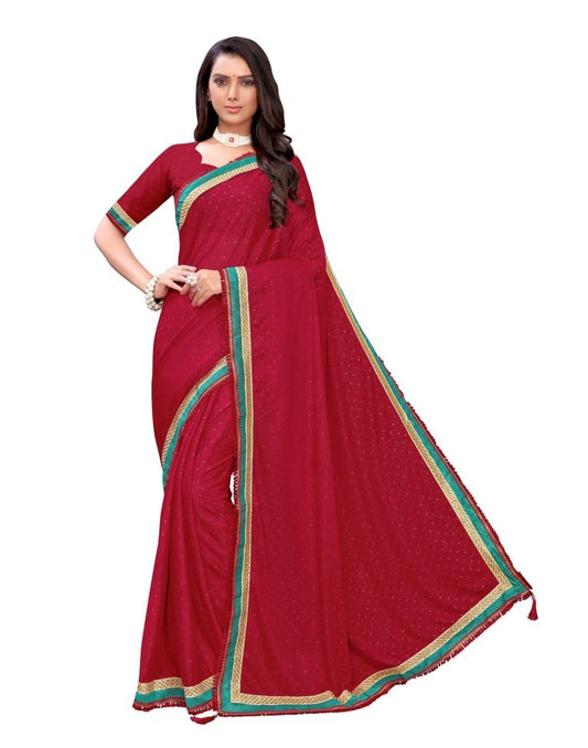 Red Coloured Lycra Foil Printed Casual saree | Sudathi
