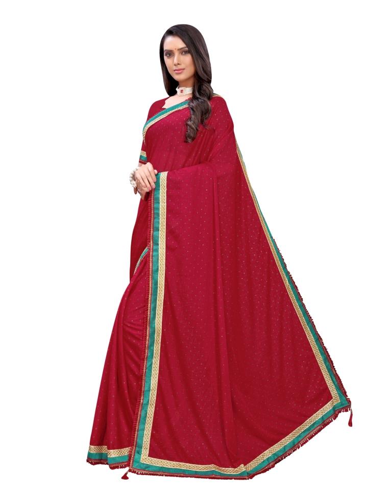 Red Coloured Lycra Foil Printed Casual saree | Sudathi