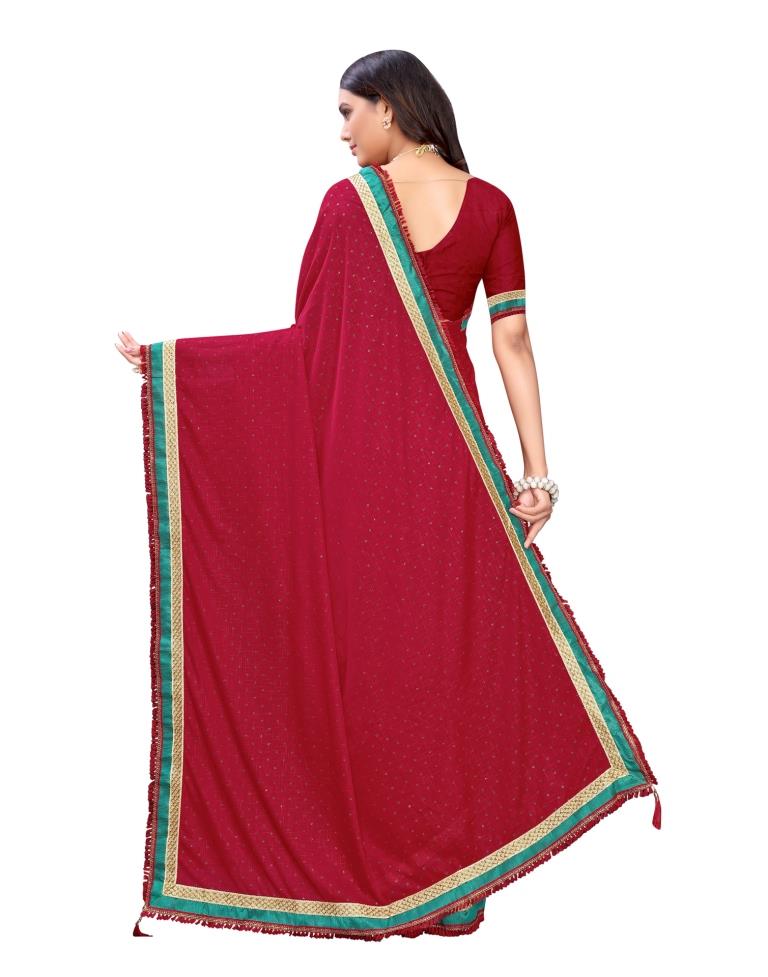 Red Coloured Lycra Foil Printed Casual saree | Sudathi