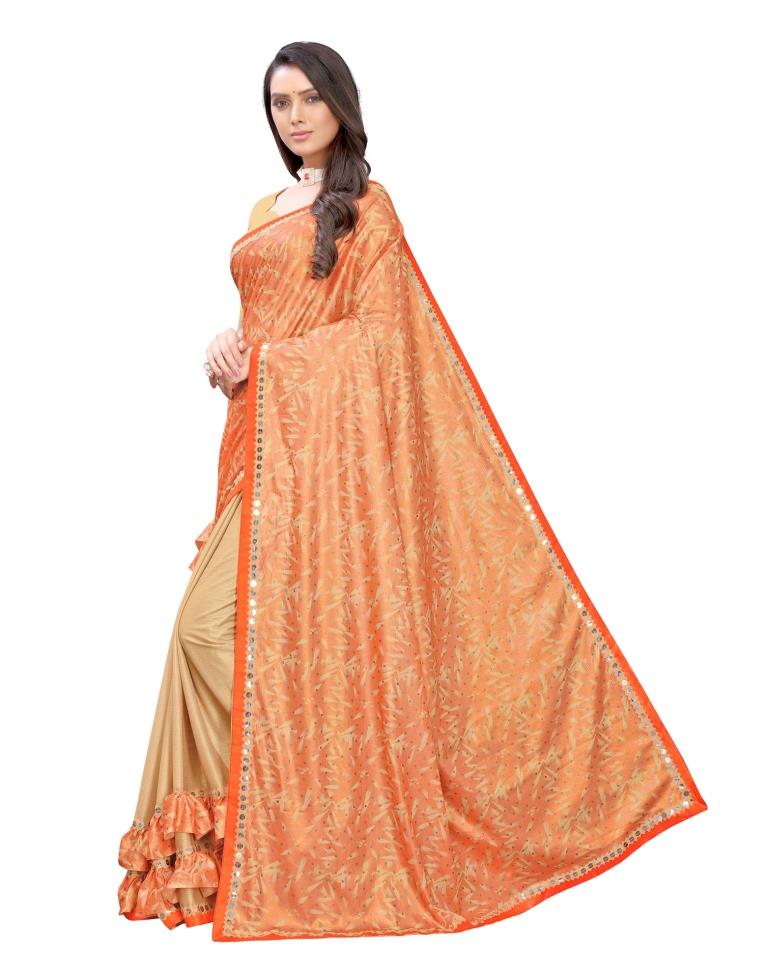 Beige Coloured Lycra Foil Printed Partywear saree | Leemboodi