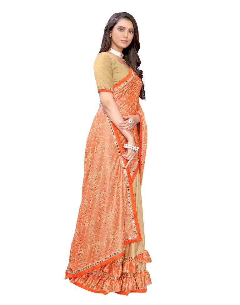 Beige Coloured Lycra Foil Printed Partywear saree | Leemboodi