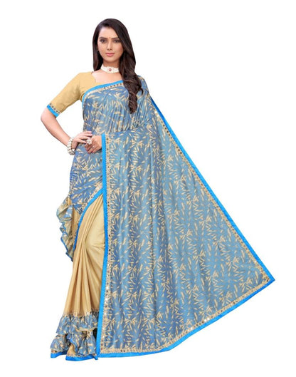 Beige Coloured Lycra Foil Printed Partywear saree | Sudathi