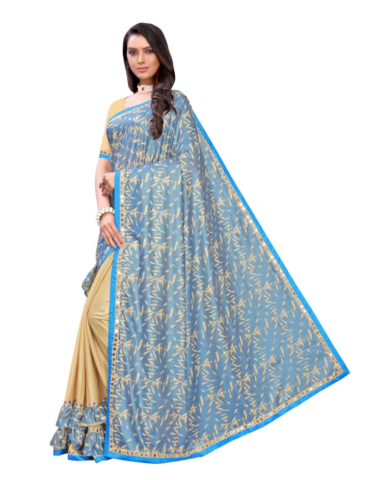 Beige Coloured Lycra Foil Printed Partywear saree | Sudathi