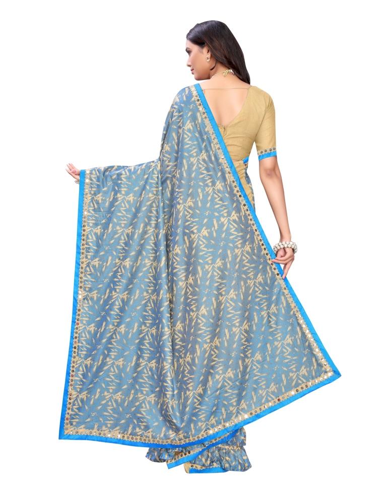 Beige Coloured Lycra Foil Printed Partywear saree | Sudathi