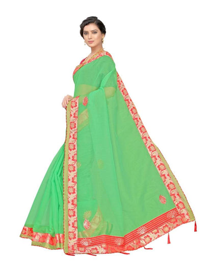 Green Coloured Poly Cotton Embroidered Partywear saree | Leemboodi