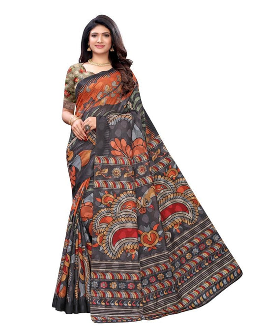 Grey Coloured Poly Silk Digital Printed Jacquard Partywear saree | Leemboodi