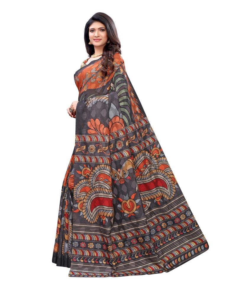 Grey Coloured Poly Silk Digital Printed Jacquard Partywear saree | Leemboodi