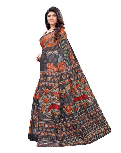 Grey Coloured Poly Silk Digital Printed Jacquard Partywear saree | Leemboodi