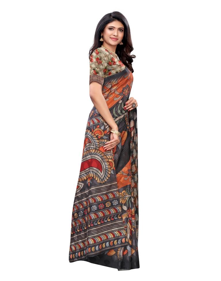 Grey Coloured Poly Silk Digital Printed Jacquard Partywear saree | Leemboodi