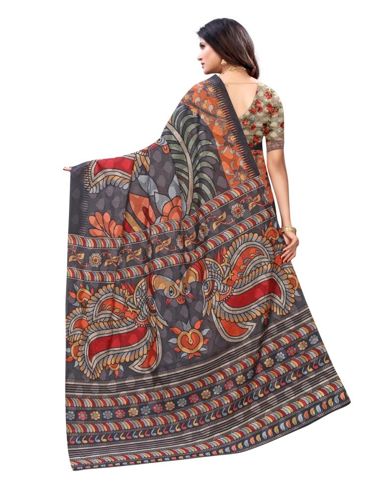 Grey Coloured Poly Silk Digital Printed Jacquard Partywear saree | Leemboodi