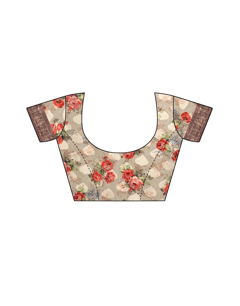 Grey Coloured Poly Silk Digital Printed Jacquard Partywear saree | Leemboodi