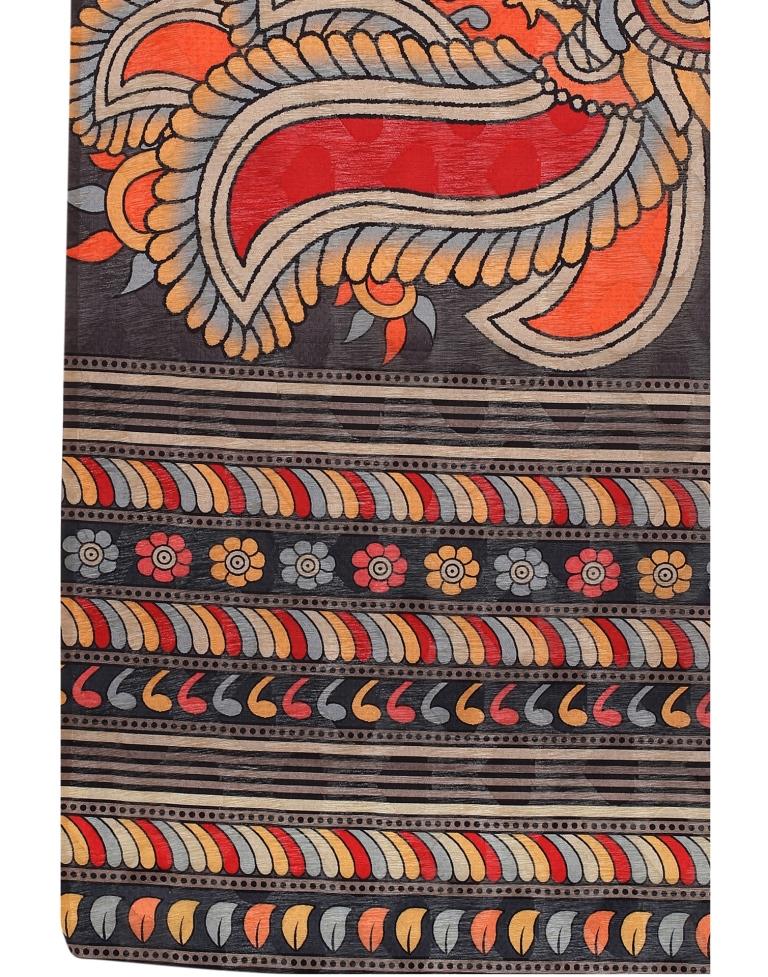 Grey Coloured Poly Silk Digital Printed Jacquard Partywear saree | Leemboodi