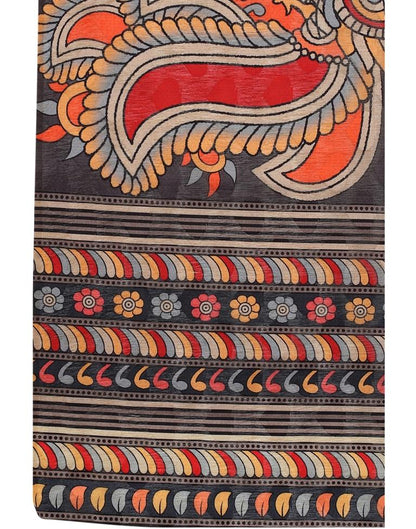 Grey Coloured Poly Silk Digital Printed Jacquard Partywear saree | Leemboodi