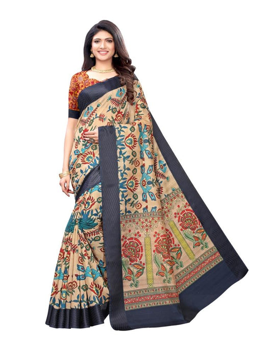 Baige Coloured Poly Silk Digital Printed Partywear saree | Leemboodi