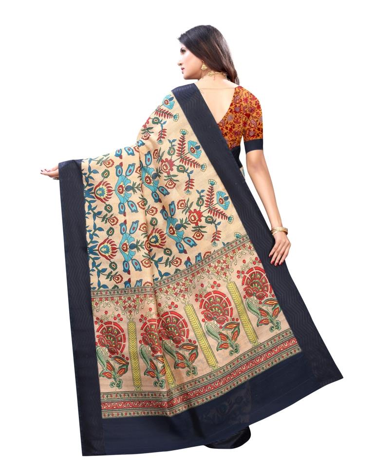 Baige Coloured Poly Silk Digital Printed Partywear saree | Leemboodi