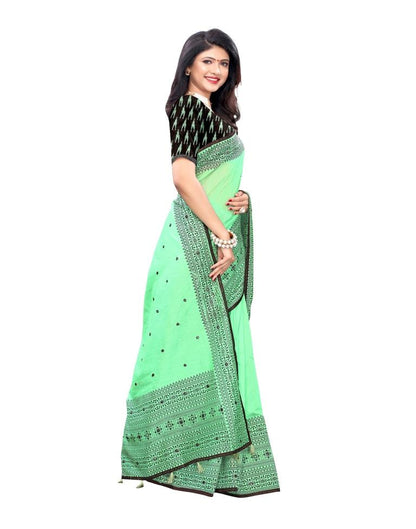 Mint Green Coloured Cotton Blend Printed Embellished Partywear saree | Leemboodi